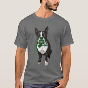 T-shirt Boston Terrier avec la moustache verte et tacheté