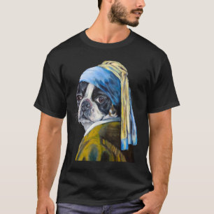 T-shirt Boston Terrier Avec La Perle Écoutant Longtemps