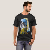 T-shirt Boston Terrier Avec La Perle Écoutant Longtemps (Devant entier)