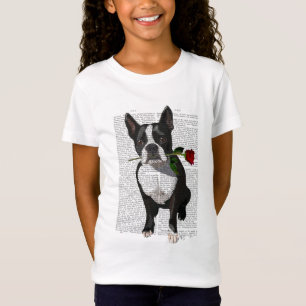 T-Shirt Boston Terrier avec Rose à la bouche