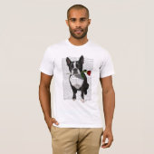 T-shirt Boston Terrier avec Rose dans la bouche (Devant entier)