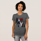 T-shirt Boston Terrier avec Rose sur Head (Devant entier)