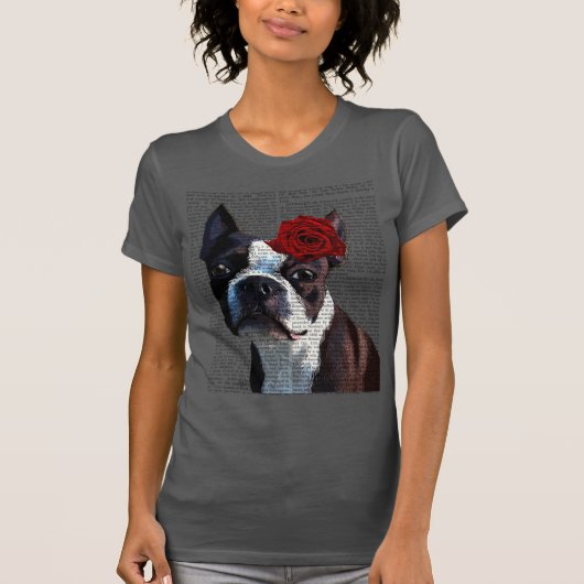T-shirt Boston Terrier avec Rose sur Head (Devant)