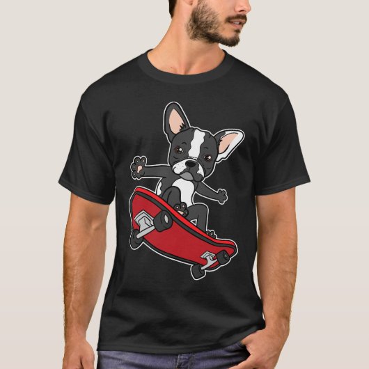 T-shirt Boston Terrier Chien Chien Chien Chien Puppy Skate (Devant)
