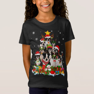 T-Shirt Boston Terrier Chien Noël Arbre Lumières Noël Sant