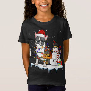T-Shirt boston terrier Chien Noël Snowman Xmas Lights P