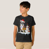 T-shirt boston terrier Chien Noël Snowman Xmas Lights P (Devant entier)