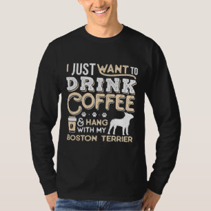 T-shirt Boston Terrier Chien Papa Maman Et Boire Du Café