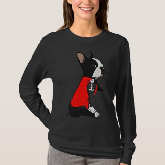 T-shirt Boston Terrier Chien Tattoo J'aime maman Fête des  (Devant)