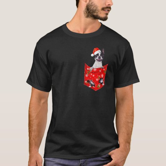 T-shirt Boston Terrier Christmas Pocket for Boston (Devant)