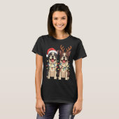 T-shirt Boston Terrier Christmas Santa Hat Reindeer Lights (Devant entier)