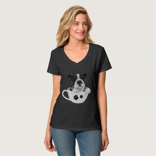 T-shirt Boston Terrier Coffee Cup Car (Devant entier)