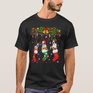 T-shirt Boston Terrier dans Sock Xmas Reindeer Père Noël E
