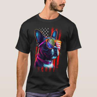 T-shirt Boston Terrier Dog American Flag 4th Of July Patri