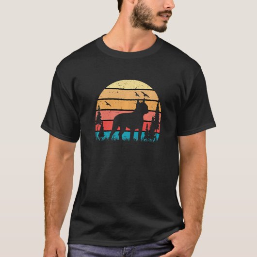 T-shirt Boston Terrier Dog Cute Puppy Retro Sunset (Devant)