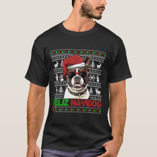 T-shirt Boston Terrier Dog Feliz Navidog Funny Christmas
