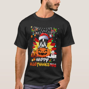 T-shirt Boston Terrier Dog Halloween And Merry Christmas
