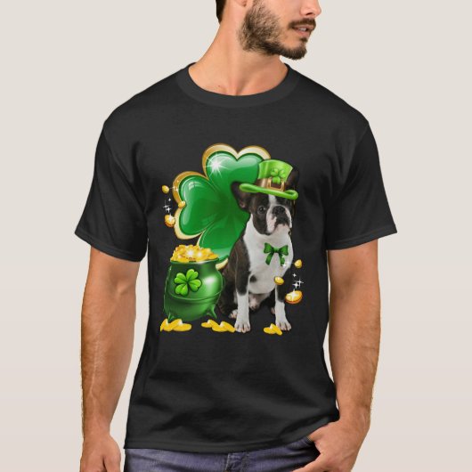 T-shirt Boston Terrier Dog Shamrock Irish Saint St Patrick (Devant)