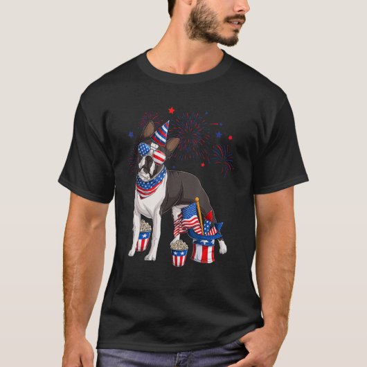 T-shirt Boston Terrier Dog Wearing 4th of July Sunglasses  (Devant)