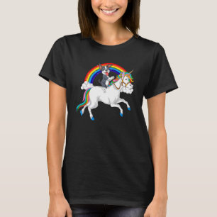 T-shirt Boston Terrier équitation Unicorn Rainbow Girls et