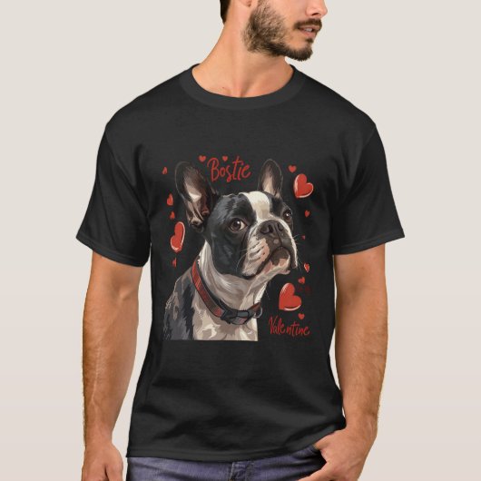 T-shirt Boston Terrier Est Mon Valentine Mignonne Propriét (Devant)