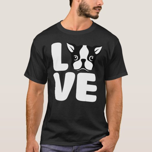 T-shirt Boston Terrier J'Aime Mon Chien Bostie (Devant)