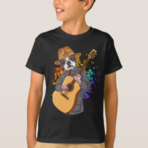 T-shirt Boston Terrier Jouer Acoustique Guitare Boy