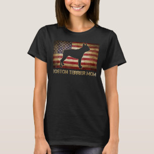 T-shirt Boston Terrier Maman Vintage Américaine Drapeau Pa