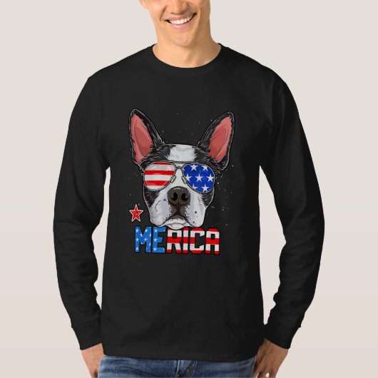 T-shirt Boston Terrier Merica 4th of July  Men Boys Dog Pu (Devant)