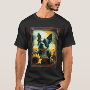 T-shirt Boston Terrier Peinture Fleur de tournesol maman F
