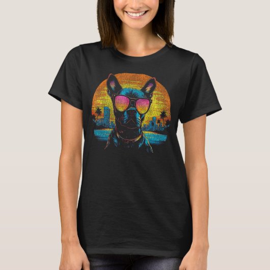 T-shirt Boston Terrier Portant des lunettes de soleil Vint (Devant)