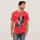 T-shirt Boston Terrier Portrait avec Cravate Red Bow et 2 (Devant entier)