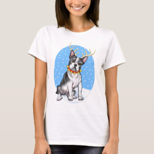 T-shirt Boston Terrier Reindeer