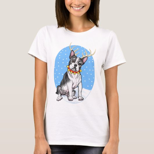 T-shirt Boston Terrier Reindeer (Devant)