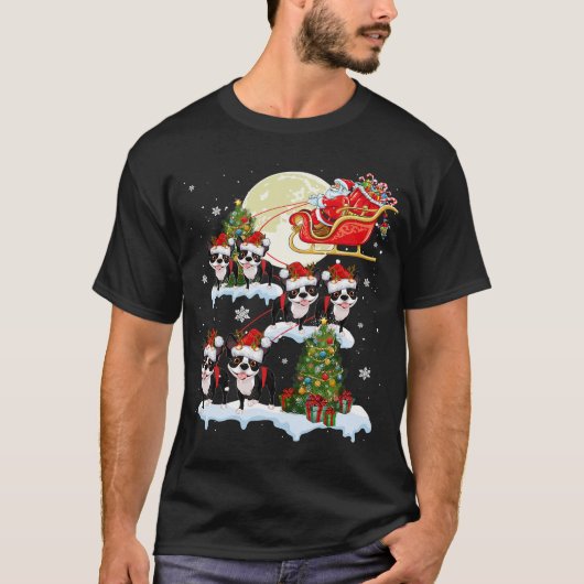 T-shirt Boston Terrier Reindeer Noël Père Noël Riding Chie (Devant)