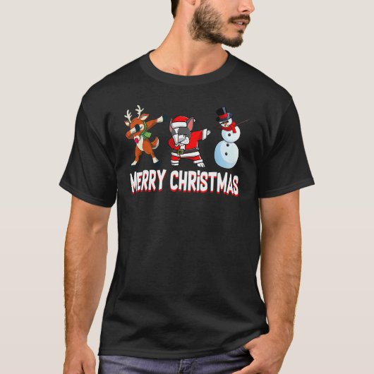 T-shirt Boston Terrier Reindeer Snowman Merry Christmas Lo (Devant)