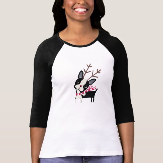 T-shirt Boston Terrier Rudolph le renne (Devant)