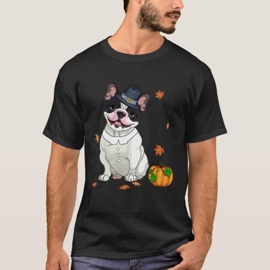 T-shirt Boston Terrier Thanksgiving Costume Pilgrim Turkey (Devant)