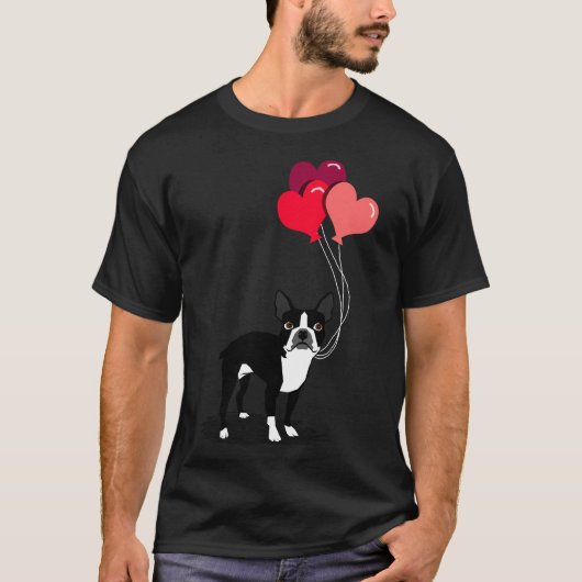 T-shirt Boston Terrier Valentines Aime Les Ballons Pour Ch (Devant)
