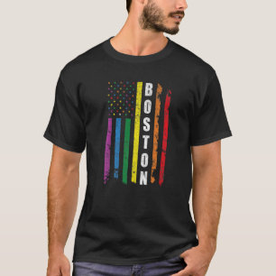 T-shirt Boston Us American Flag Rainbow Gay Lgbt Pride Mon