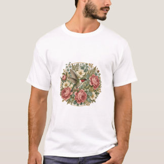 T-Shirt Botanique Médaillon Floral Colibri