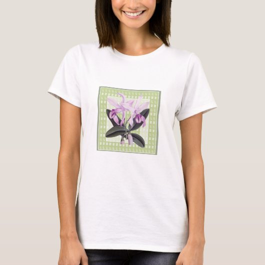T-Shirt Botanique Orchidée Cattleya Lime et Violet (Devant)