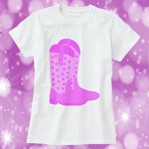 T-shirt Bottes Cowboy avec étoiles rose
