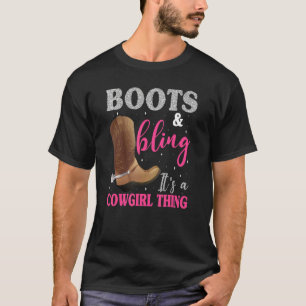 T-shirt Bottes de cowgirl Bling Femmes Mignonnes Western C