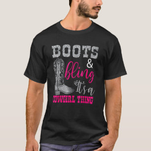 T-shirt Bottes de cowgirl drôles Bling Femme