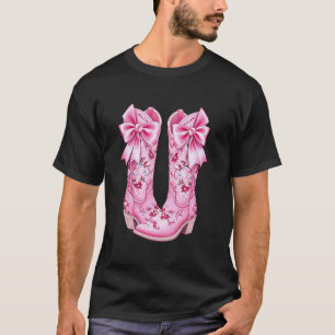 T-shirt Bottes de cowgirl rose bébé bow preppy y2k Coquett