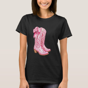 T-shirt Bottes de cowgirl rose bébé nœud préppy y2k Coquet