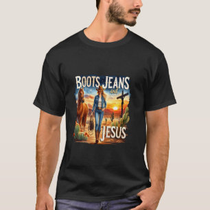 T-shirt Bottes Rétro Jean Et Jésus Musique Country Cowgirl