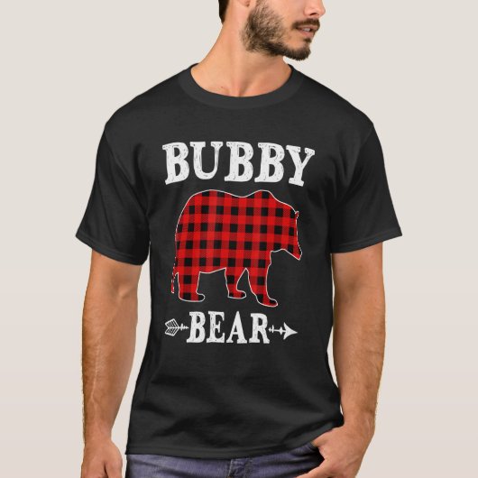 T-shirt Boubby Ours de Noël Pyjama Rouge Plaid Buffalo Fam (Devant)