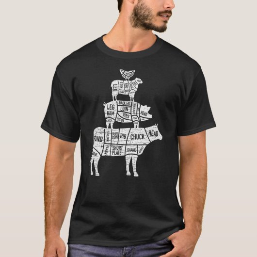 T-shirt Boucher Coupe Nourriture Pyramide Boeuf Porc Agnea (Devant)